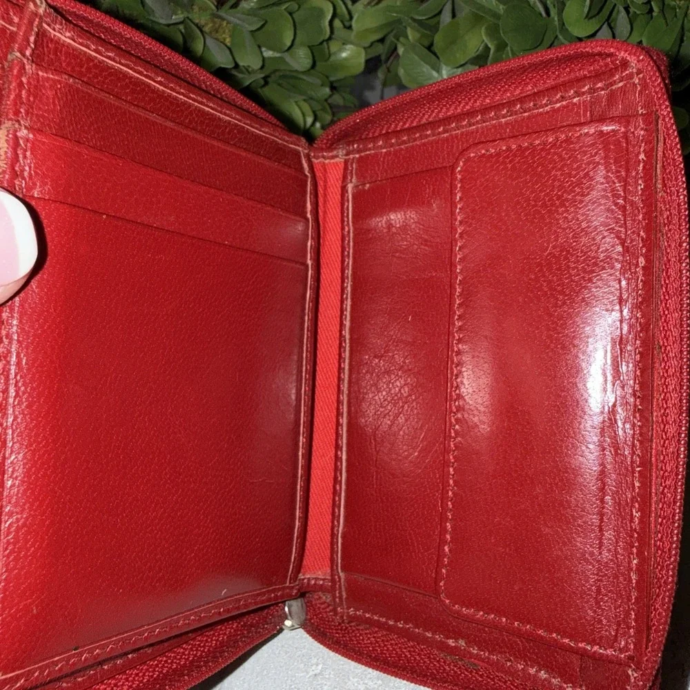 TUSK Red Leather Double Zip Around  Wallet 4